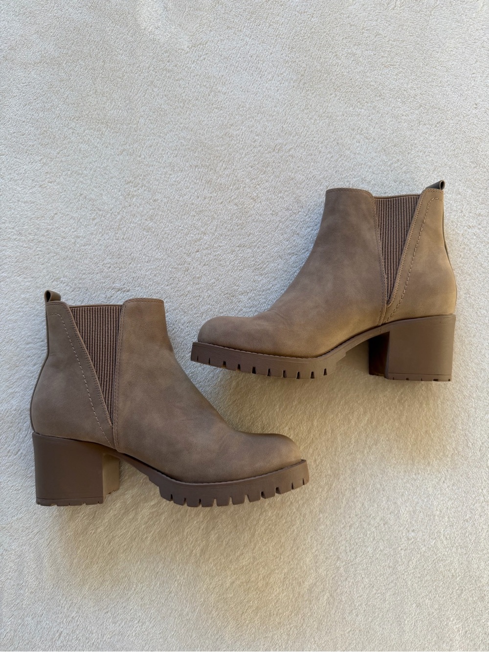 MIA Taupe Chelsea Lug Sole Block Heel Ankle Boots